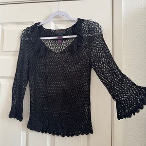 Hand Crocheted Vintage Ralph Lauren Black Crochet Knit Top